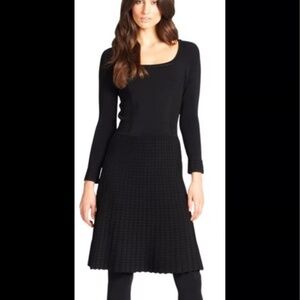 Tory Burch Black Square Neck Knit Sweater Dress Ribbed Midi S